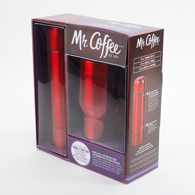 Mr. Coffee 2-Piece Javelin and Travel Mug Set, Red Metallic/Stainless Steel